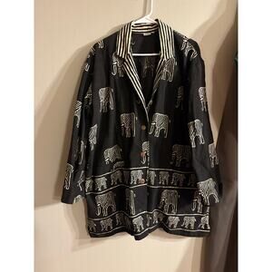 Vintage Boho Mudcloth Womens Coat Elephant 100% Cotton (but fits larger)